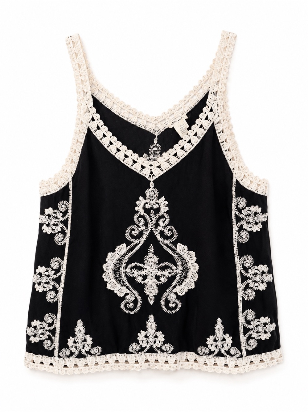 Ultra Pink Black Tank Top with White Crochet Lace